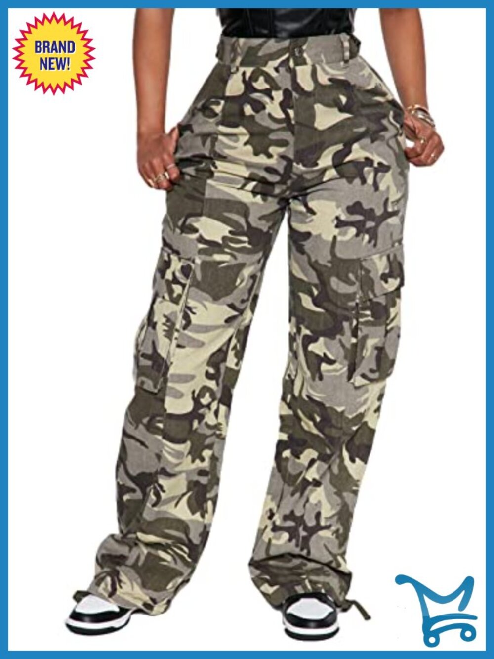 Women's Relaxed Fit High Waist Cargo Pants Straight Leg Polyester Blend